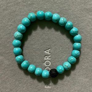 Men Bracelet Blue with Black Volcanic Rock